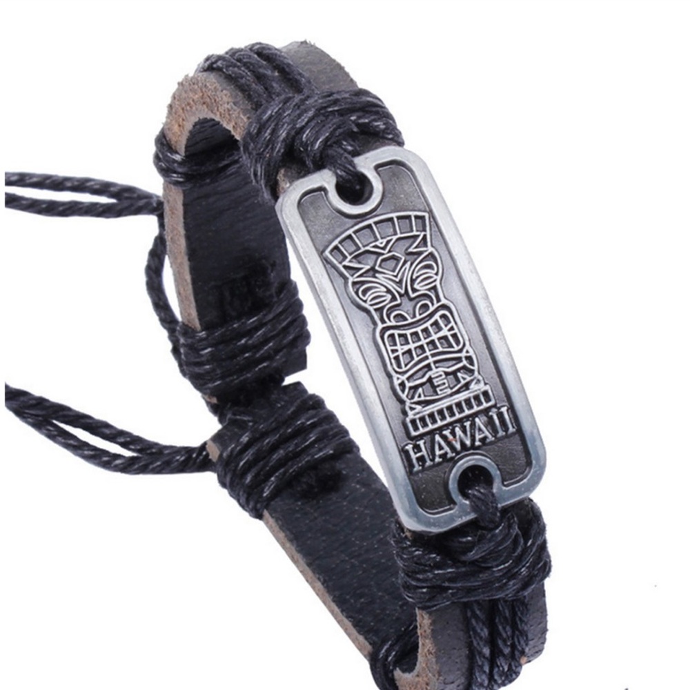 Polynesian Black Adjustable leather Bracelet